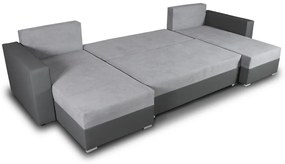 Przestronny narożnik U z funkcją spania - DUO, do dużego salonu, Szaro biały, wygoda i designerski styl