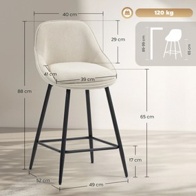 HOMCOM Zestaw 2 Hokerów ze Sztruksowym Wykończeniem i Stalowymi Nóżkami, Krzesła Tapicerowane do Kuchennej Wyspy, Jadalni, Kremowe | Aosom PL