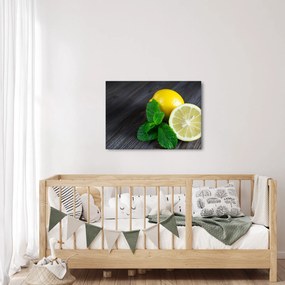Obraz cytryn i mięty na stole (70x50 cm)