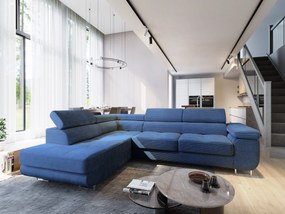 Masseno Narożnik APIRO z funkcją spania i pojemnikiem na pościel Narozniki L, Rozkładana sofa - Niebieski, POSO 05