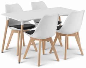 Zestaw jadalniany 1 + 4, biały stół ADRIA 120x80 cm + biało-czarne krzesło BALI MARK z bukowymi nogami