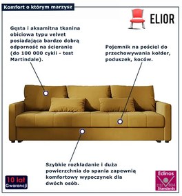 Musztardowa rozkładana sofa welurowa z pojemnikiem D9-A56