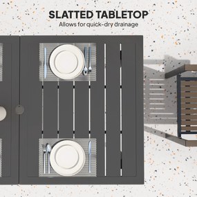 Outsunny Stół Ogrodowy 150x90cm, Odporny na Warunki Pogodowe Stół na Balkon ze Stali, z Otoworem na Parasol Czarny