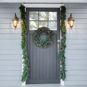 HOMCOM 1,9 m sztuczna girlanda świąteczna dekoracja z szyszkami i jagodami, na schody i kominek, PE, zielony | Aosom PL