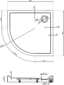 Mexen Flow+ brodzik półokrągły 90 x 90 cm, biały połysk - 46Q109090H