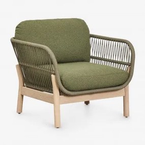 Fotel Z Aluminium I Drewna Akacjowego Karvia Jasny Akacjowy Brąz & Bouclé Salvia Zieleń - Sklum