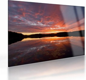 Obraz na szkle - Zachód słońca nad jeziorem (70x50 cm)
