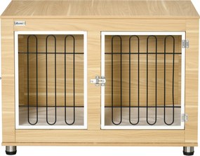 PawHut Klatka dla psów średniej wielkości Buda z poduszką Dąb 90x58x65cm | Aosom PL