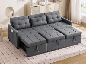 Kanapa narożna 3-osobowa - Regulowane oparcie - Składany do przechowywania - Mobilny - Boczne kieszenie - Szary