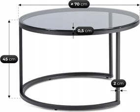 Zestaw Stolików Kawowych CARRERA 70 cm/50 cm Szary/Czarny Skandynawski