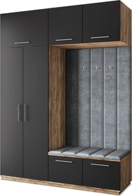 Masseno Garderoba REMA 180/240/60 cm Nowoczesna Szafa do Przedpokoju Dąb lefkas, MONOLITH 85 (Szary)