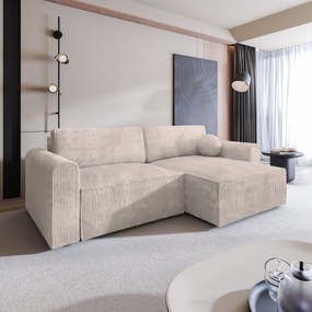 Masseno Narożnik FIANO z funkcją spania i pojemnikiem na pościel Narozniki L, Rozkładana sofa - Kremowy, POSO 100