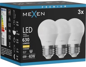 Mexen Nova 3x żarówka LED E27, G45, 6W, Ciepła - 3000K, 630 lm - L101-E27-0630-01x03