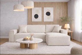 Narożnik BEST L z funkcją spania i pojemnikiem, tkanina Neve, Ecru, Prawy