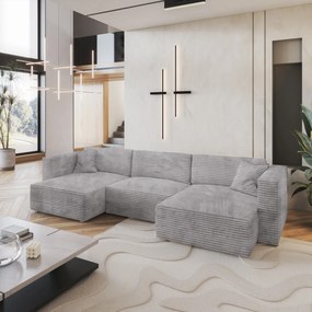 Masseno Narożnik SARMO z funkcją spania i pojemnikiem na pościel Narozniki U, Rozkładana sofa - Jasnoszary, TILIA 86