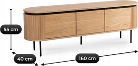 Owalna szafka RTV z ryflowanymi wstawkami Beck 160 cm, dąb