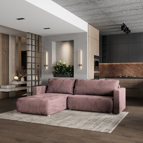 Masseno Narożnik TURIN z funkcją spania i pojemnikiem na pościel Narozniki L, Rozkładana sofa - Wrzosowy, MONOLITH 62