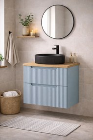 Niebieska wisząca szafka łazienkowa z umywalką - Arvessi 8X