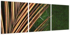 Obraz z liściem (z zegarem) (90x30 cm)