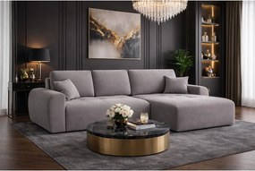 Narożnik w kształcie L z funkcją spania i pojemnikiem Ivo L, tkanina welurowa Salvador, Szary, Prawy