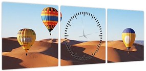 Obraz - latające balony na pustyni (z zegarem) (90x30 cm)