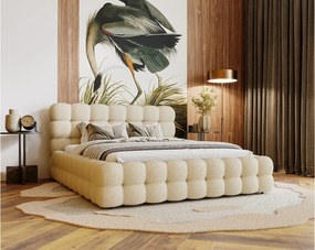 Emporius Parlas Bis łóżko 180x200 z pojemnikiem, łóżko tapicerowane do sypialni - gruba pianka, stelaż, tkanina boucle, beżowy (Anthology 3)