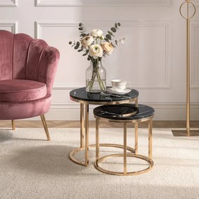 Zestaw Stolików Kawowych MILANO 45 cm/60 cm Czarny Marmur/Złoty Glamour