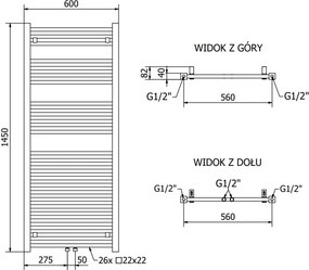 Mexen Pluton grzejnik łazienkowy 1450 x 600 mm, 835 W, biały - W106-1450-600-00-20