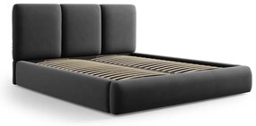 Ciemnoszare aksamitne tapicerowane łóżko dwuosobowe ze schowkiem i stelażem 200x200 cm Brody – Mazzini Beds