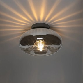 Lampa sufitowa art deco czarna z przydymionym szkłem - Ayesha