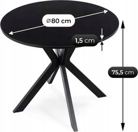 Stół Okrągły LAUREN 80 cm Czarny Loft Nowoczesny