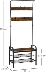 Homcom wieszak stojak na ubrania z ławką na buty i 8 hakami funkcjonalny design czarny 72x34x185cm | Aosom PL