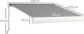 Outsunny Markiza, elektryczna/ręczna wysuwana, pełna kasetonowa, pilot zdalnego sterowania, rama aluminiowa, 3 x 2,5 m, Jasnoszary
