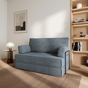 Masseno Sofa piankowa LADIA z funkcją spania, Kanapa z pianki do salonu, Bezmontażowa, Tkanina sztruksowa – Szary POSO 60