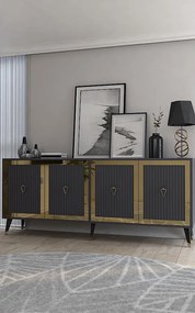 Komoda – 180 cm x 78,6 cm x 35 cm – Antracyt i złoto – Płyta wiórowa pokryta melaminą