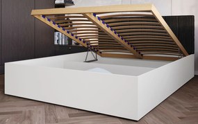 Białe łóżko z pojemnikiem i czarnym zagłówkiem 120x200 D0-H85