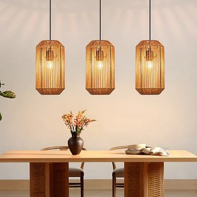 Lampa wisząca Nettlife Boho Rattan na stół jadalny – 3 żarówki E27, regulowana wysokość, styl retro, do salonu/sypialni (żarówki nie są dołączone)