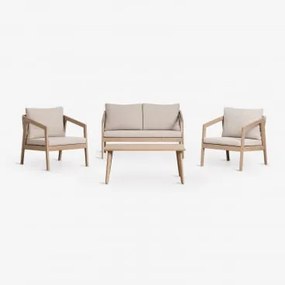 Zestaw Ogrodowy Z Dwuosobową Sofą, 2 Fotelami I Stolikiem Kawowym Z Drewna Akacjowego I Plecionej Liny Kaela Jasny Akacjowy Brąz - Sklum