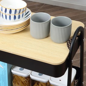 HOMCOM Wózek z 3 Koszami, Wózek Serwisowy, Metal, Tworzywo Sztuczne, Czarny