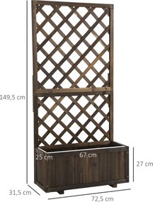Outsunny Skrzynka na Kwiaty z Kratką Drewniana Pergola dla Roślin Pnących Kolor Węglowy 72.5x31.5x149.5cm | Aosom PL