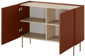 Komoda Desin 120 cm z metalowymi nogami - ceramic red / dąb nagano