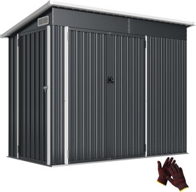Outsunny Metalowy domek narzędziowy 2,68 m², zamykany domek z 3 drzwiami, wentylacja, dach jednospadowy, rękawice | Aosom PL
