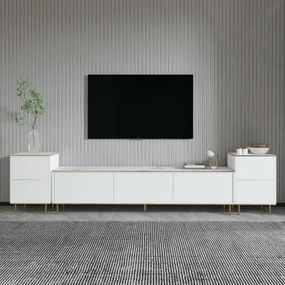 Stolik pod telewizor z szafkami Imej White Marble and Gold