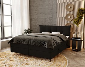 Emporius Liron łóżko kontynentalne 180x200 - łóżko dwuosobowe z materacem i topperem - pojemnik, tkanina boucle, czarny (Anthology 19)