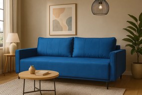 Niebieska sofa z funkcją spania i pojemnikiem A9-M04