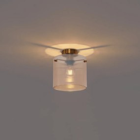 Art Deco Lampa Sufitowa Mosiężna z Bursztynowym Szkłem - Laura