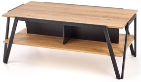 Ława prostokątna dąb złoty/czarna z półką 113/63/45 cm VOLTA