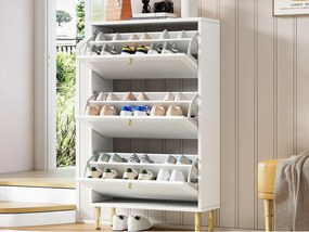 Szafa na buty 73x25x125cm - z 3 drzwiami uchylnymi - półka 6-poziomowa - Biały