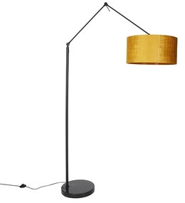 Nowoczesna lampa podłogowa czarny lniany abażur żółty 50 cm - Editor Nowoczesny Oswietlenie wewnetrzne