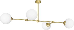 Złota długa lampa wisząca 4 kule białe GP-S4P